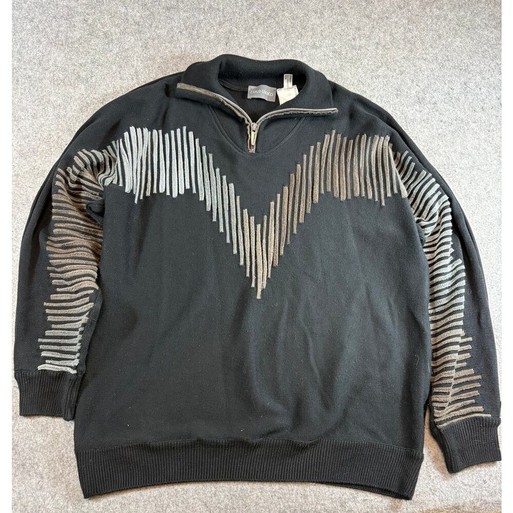 VINTAGE Carlo Colucci Mens Sweater Black 1/4 Zip Pullover Knit Retro 90s XL
